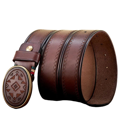 Ceinture Homme en Cuir Véritable Épais – Boucle en Laiton, Style Jeans Casual