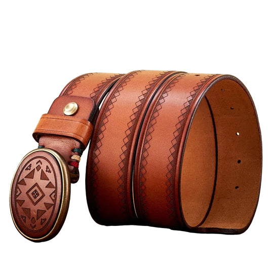 Ceinture Homme en Cuir Véritable Épais – Boucle en Laiton, Style Jeans Casual