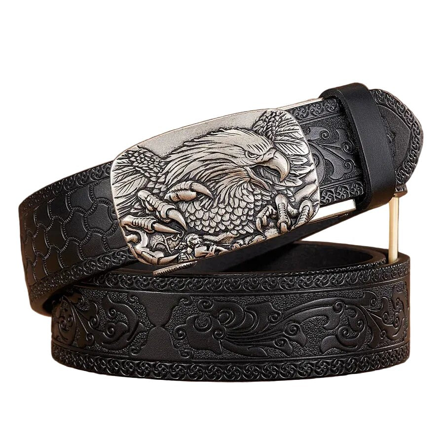 Ceinture Homme Cuir Véritable Aigle – Boucle Automatique Élégante 3,5 cm