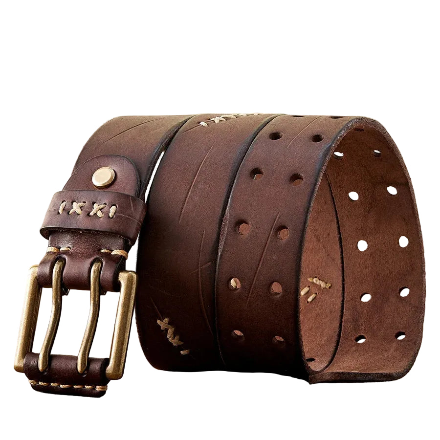 Ceinture Homme Cuir Véritable 3,8 cm – Boucle Double Ardillon Laiton Style Vintage