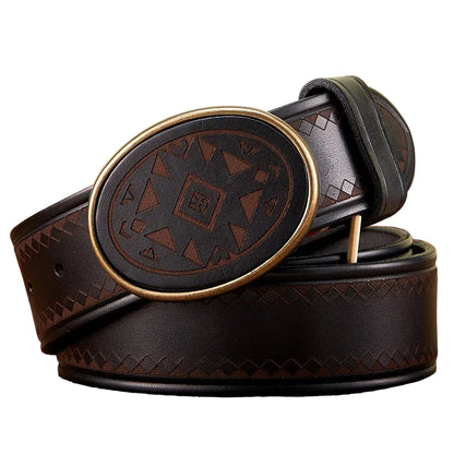 Ceinture Homme en Cuir Véritable Épais – Boucle en Laiton, Style Jeans Casual