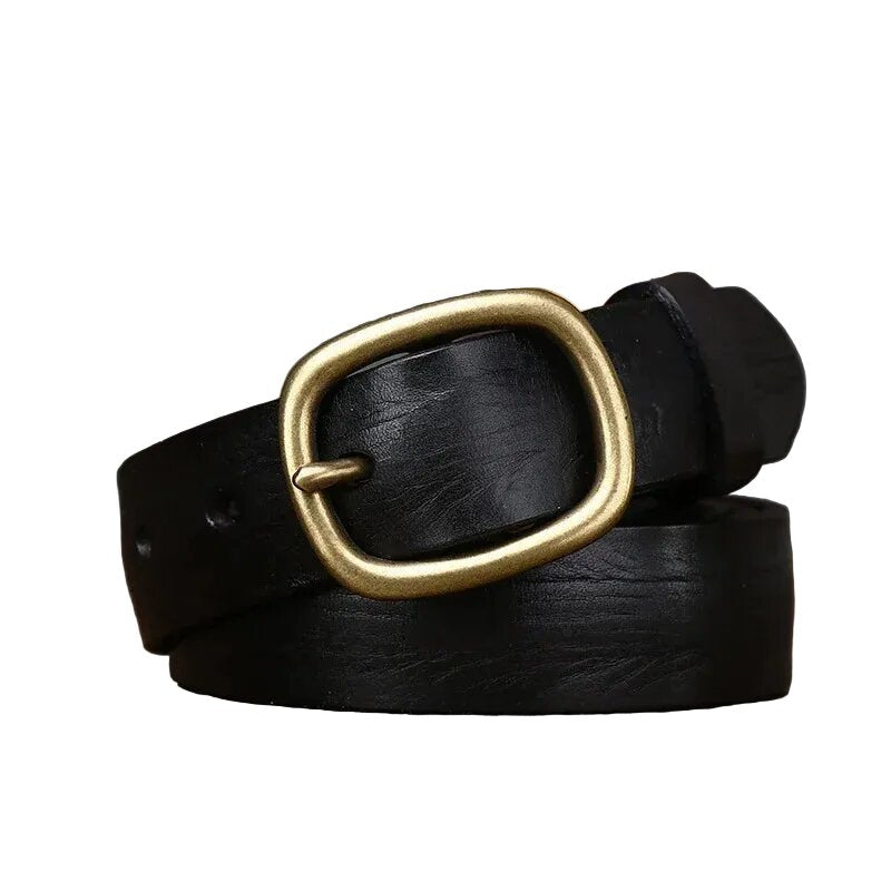 Ceinture Femme en Cuir Véritable 2,8 cm – Style Rétro avec Boucle Ardillon Cuivrée