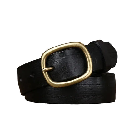 Ceinture Femme en Cuir Véritable 2,8 cm – Style Rétro avec Boucle Ardillon Cuivrée