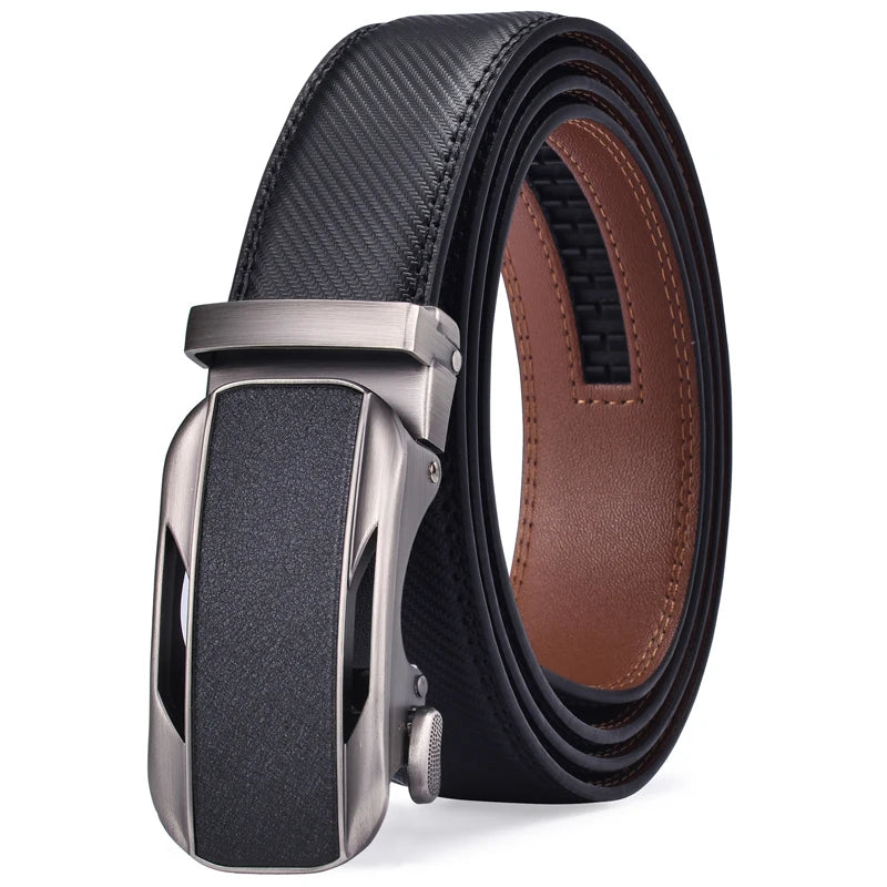 ceinture à crémaillère homme — cuir véritable, boucle automatique