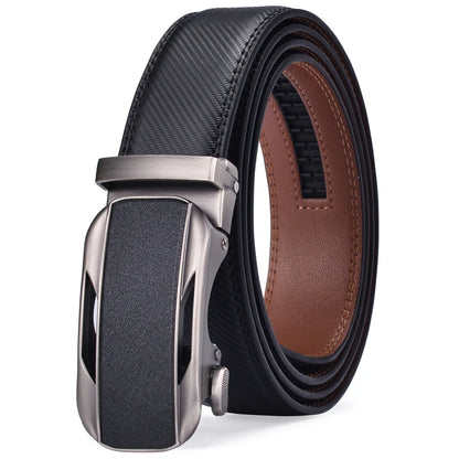 ceinture à crémaillère homme — cuir véritable, boucle automatique