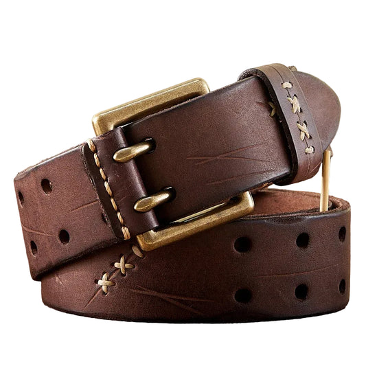 Ceinture Homme Cuir Véritable 3,8 cm – Boucle Double Ardillon Laiton Style Vintage