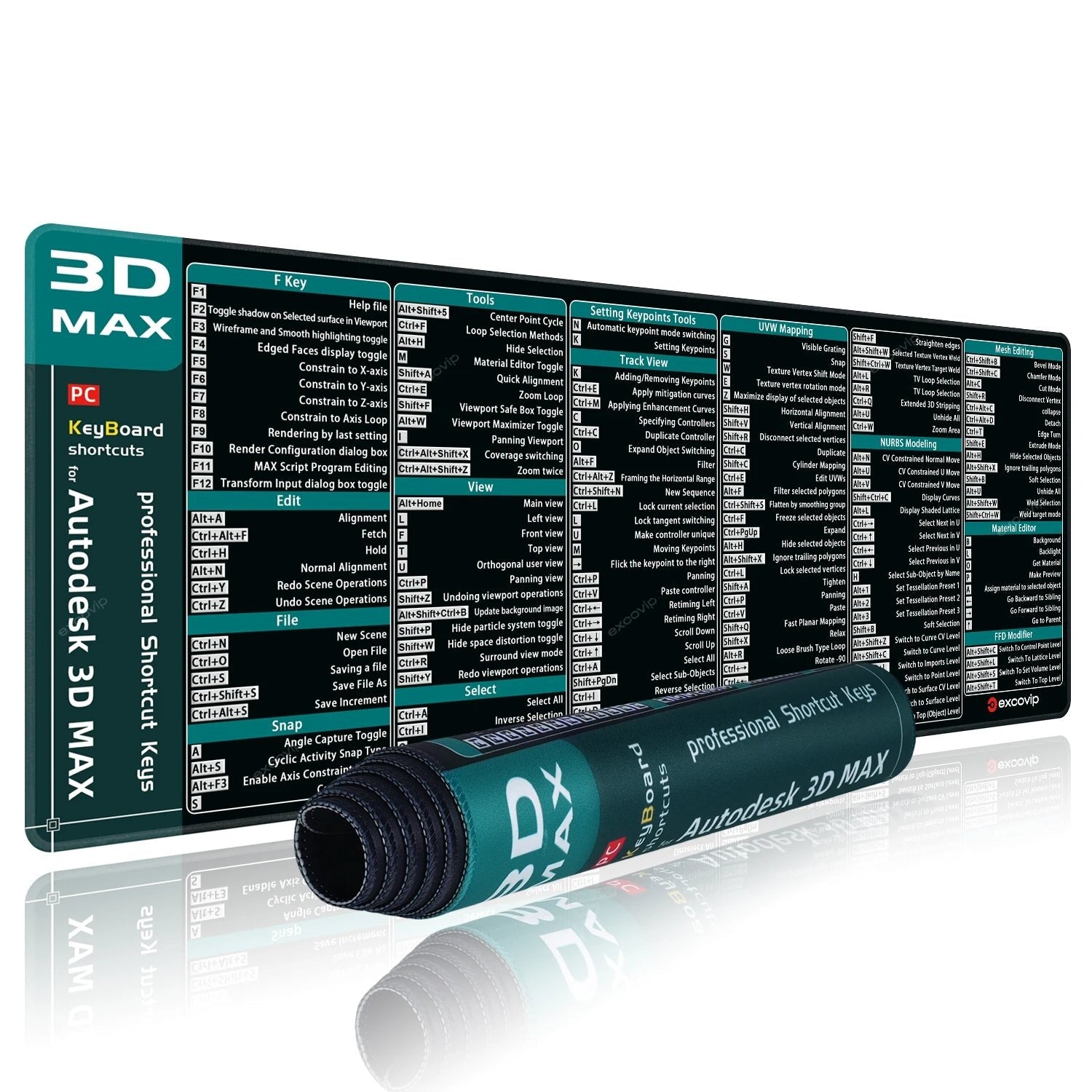 Tapis de Souris 3D Studio Max – Raccourcis Clavier, Grand Format Antidérapant