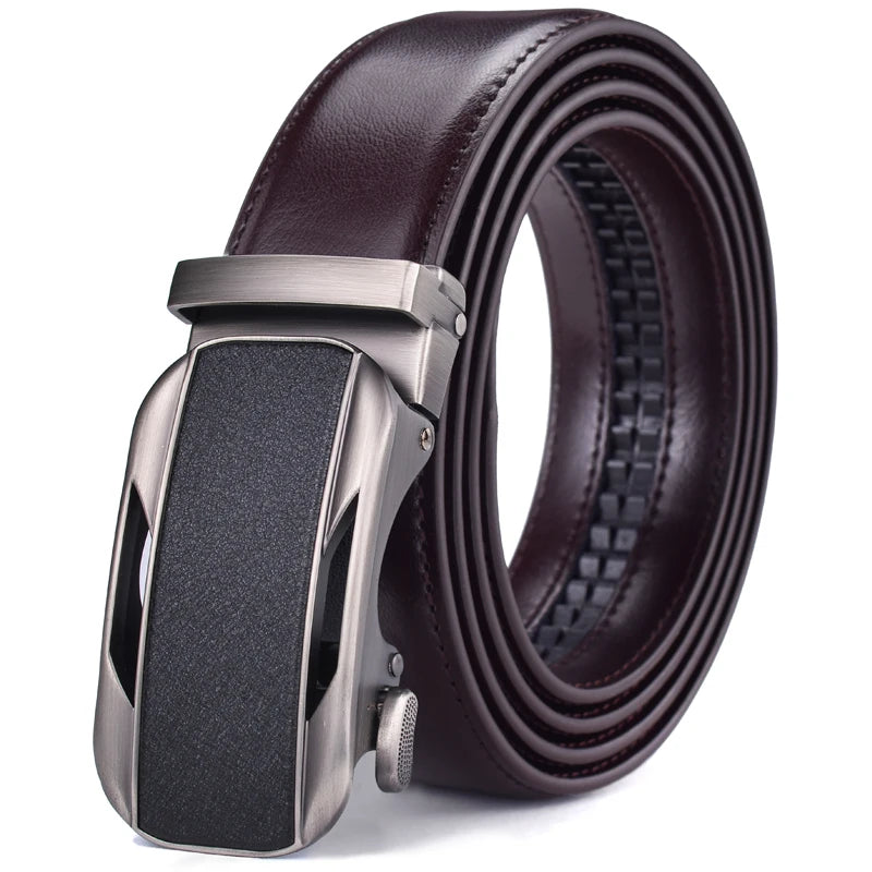 ceinture à crémaillère homme — cuir véritable, boucle automatique