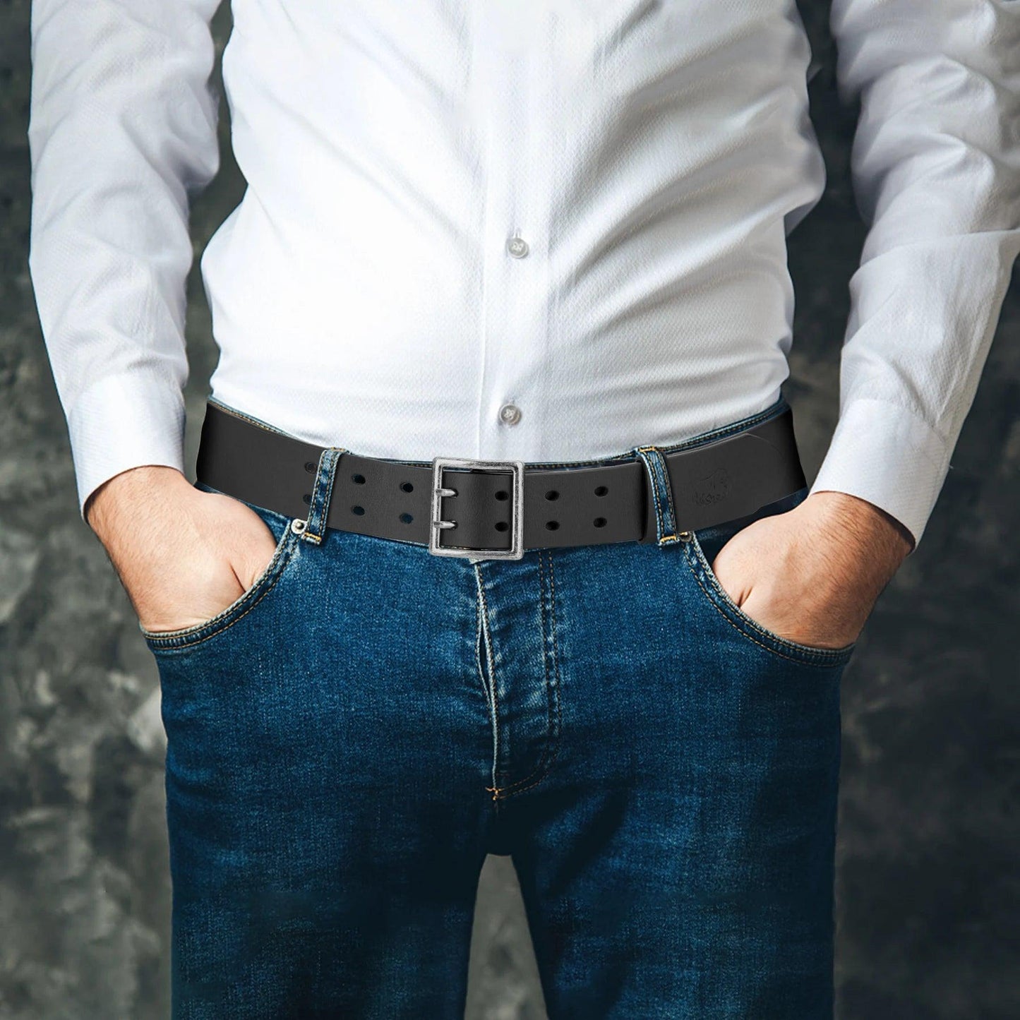Ceinture cuir Homme vintage, Boucle double ardillon