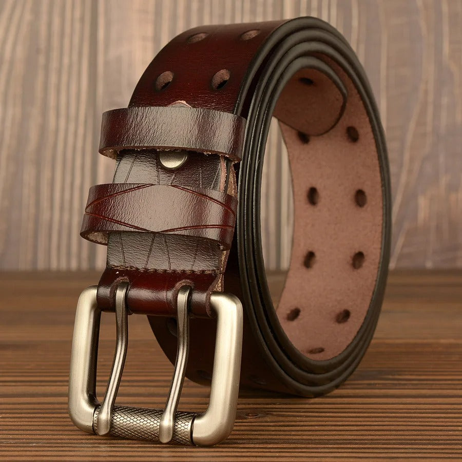 Ceinture Double Ardillon en Cuir Véritable