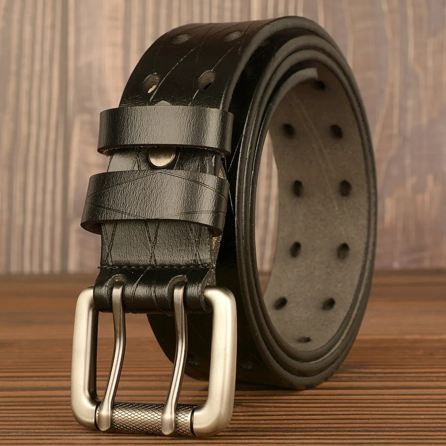 Ceinture Double Ardillon en Cuir Véritable