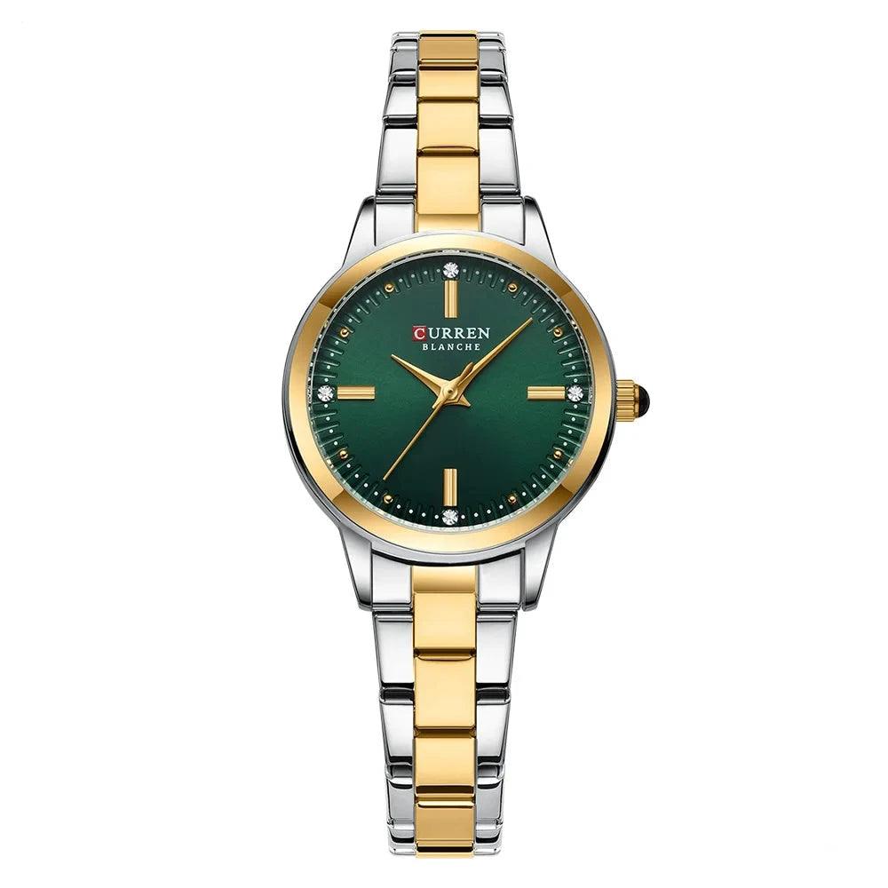 Montre Femme en Acier Inoxydable Argent & vert