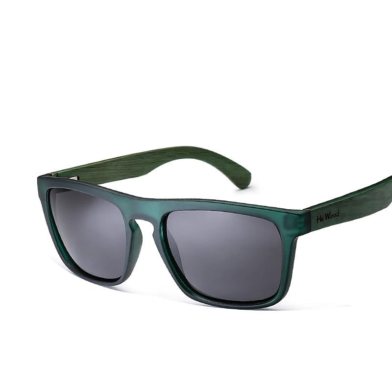 Green wood frame sunglasses with dark lenses, fashion accessory from My Best Store