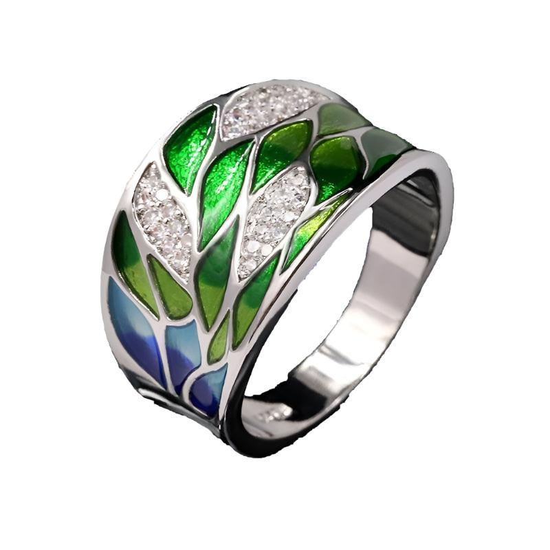 Bague bohème feuille verte en argent