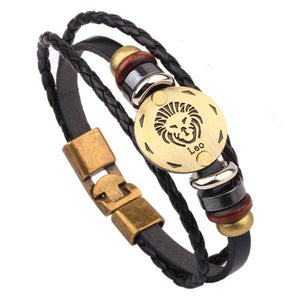 Bracelet zodiaque en cuir lion