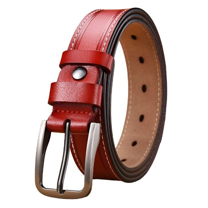 Ceinture en cuir rouge pour Femme , boucle métallique