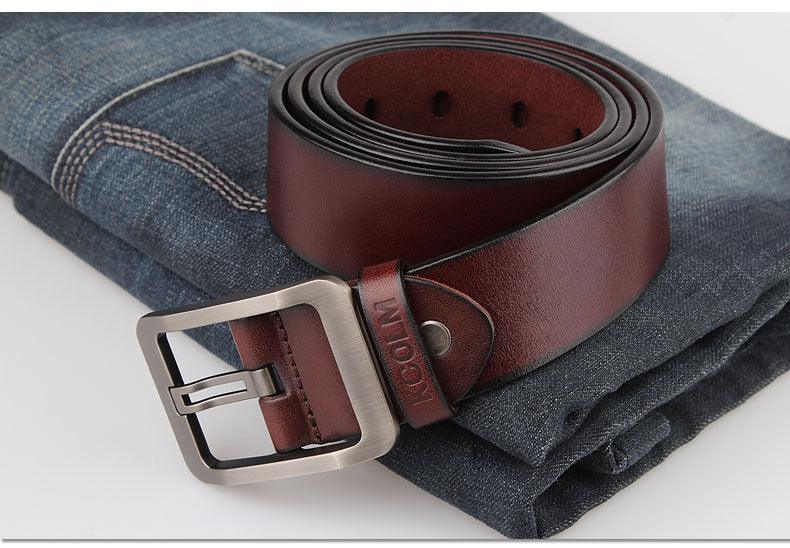 Ceinture 100% cuir véritable de 105 à 150 cm marron sur jean