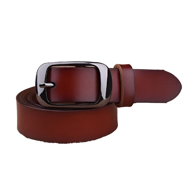 Ceinture Cuir Marron Rouge Retro de Luxe