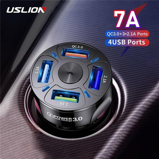 Chargeur 4 ports USB pour auto 7A