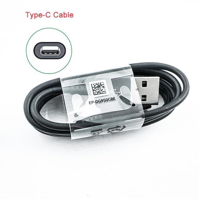 Black USB to Type-C charging cable for Galaxy smartphones, shown coiled with product label.