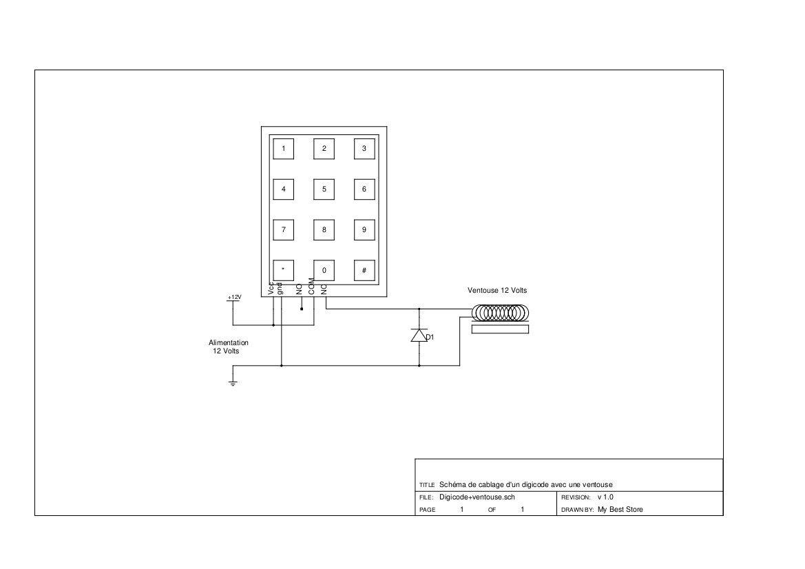 Schema cablage digicode + ventouse