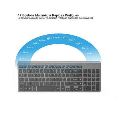 Clavier Français Azerty silencieux sans fil avec souris