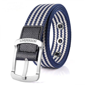 Nouvelle ceinture nylon bleu blanche à boucle ardillon