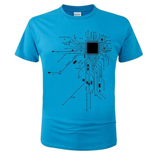 T Shirt Schéma Circuit CPU bleu